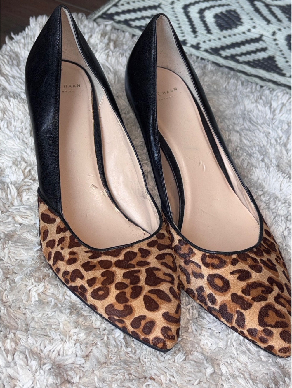 COLE HAAN LEOPARD ANIMAL FUR HEELS SIZE 9.5